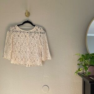 H&M Divided Cream Lace Sheer 3/4 Sleeve Top